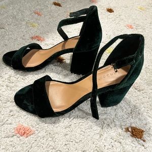 Green velvet heels